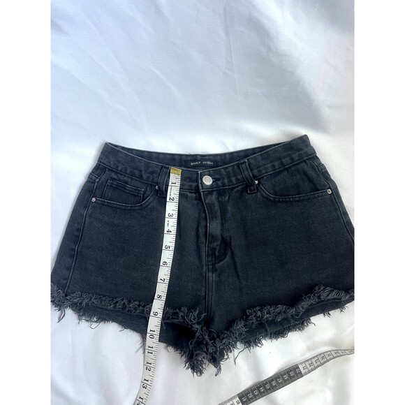 Saint Wish Cropped Cut Off Jean Shorts Black Size 28 Frayed Hem Closet Staple - Picture 9 of 10